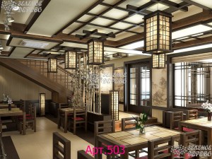 Украшение японского ресторанчика потолочными панелями